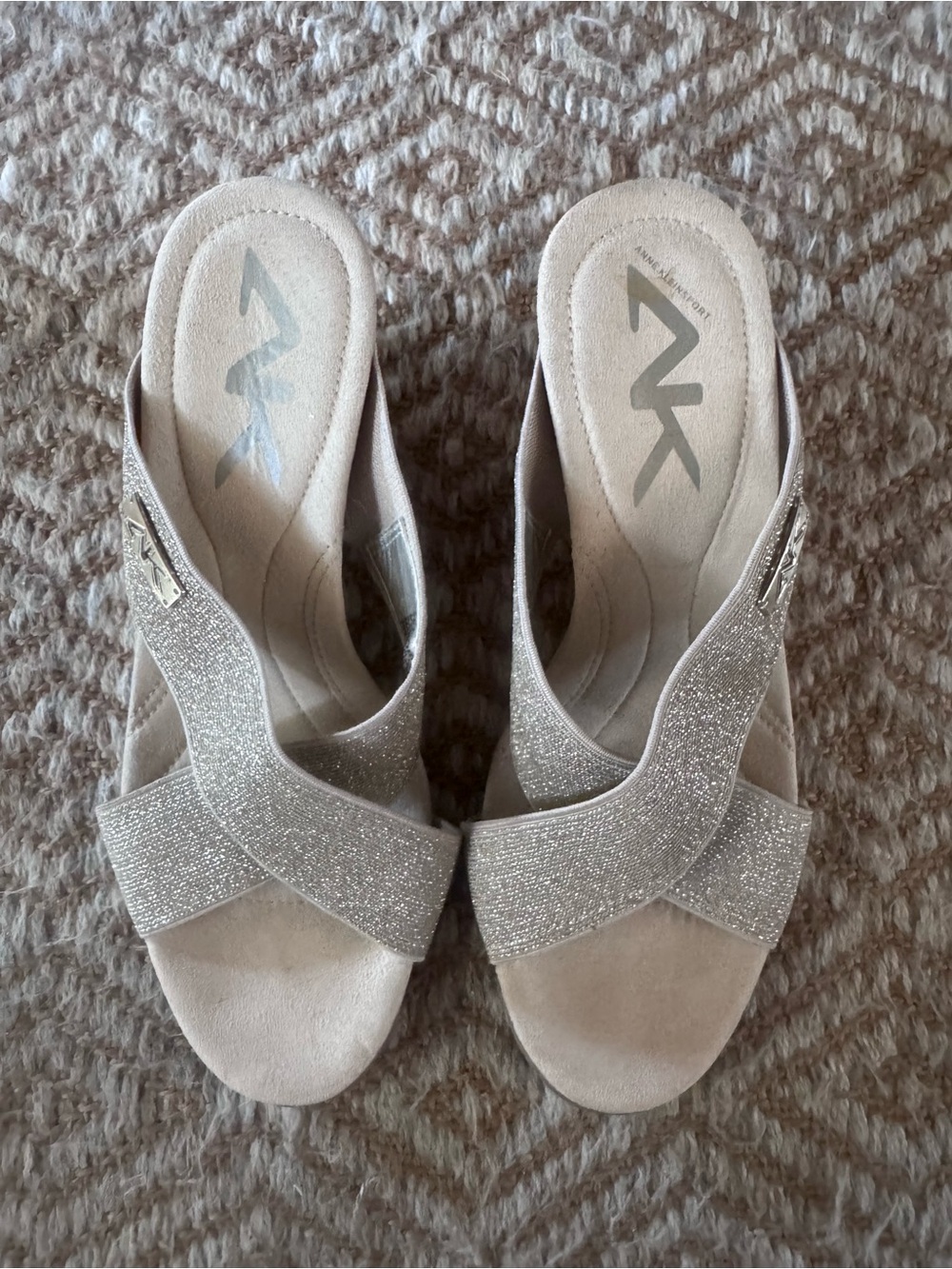 Mephisto Silver Glitter Slip-On Wedge Mules